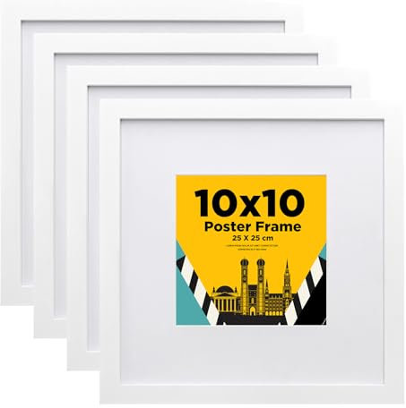 Egofine Lot de 4 cadres photo, 25 x 25 cm, en bois, avec verre acrylique, en MDF, passe-partout, pour photos de 15 x 15 cm, carrés, pour décoration murale ou de table, blancs