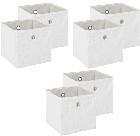 OHS Pack of 6 Storage Cube Boxes Teddy Boucle, Foldable Storage Boxes for Shelves Cubes Set for Toys Blankets Books Clothes Home Bathroom Living Room Collapsible Storage, White