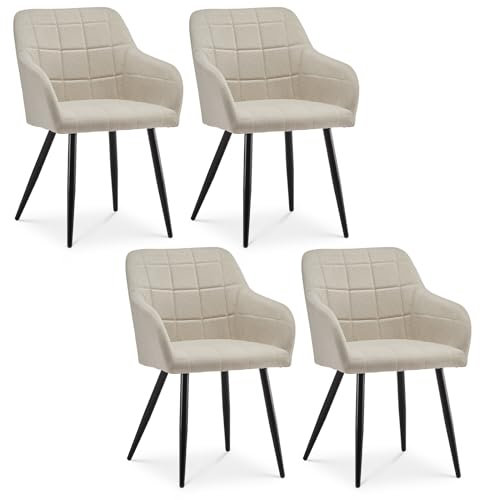 CLIPOP Esszimmerstühle 4er Set Stühle mit Armlehne, Leinen Bezug, Esszimmerstuhl Küchenstuhl Polsterstuhl, Stühle für Esszimmer (Leinen Beige,4er Set)