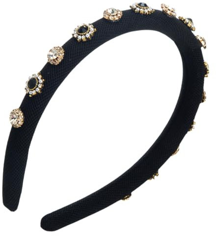 scicent Stirnband Damen Strass Glitzer Haarreif Funkelnde Gepolsterte Haarbänder mit Vintage Kristall Dünne Stoff Haarband Party Haarschmuck für Frauen Mädchen (Schwarz) - 27021
