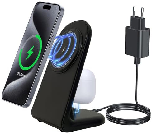 Mag-safe - Base de carga inductiva 2 en 1 para iPhone 15/14/13/12, AirPods Pro 2, cargador inalámbrico para Samsung Galaxy S24/S23/S22/S21/S20, Google Pixel 8 Pro/7/7a/6, cargador inalámbrico