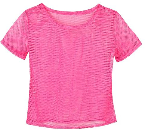 KarneLux Neon Netzshirt Netztop - Festival Netzoberteil - Netzhemd als Verkleidung für 80er 90er Jahre Outfits zu Karneval, Fasching oder Motto Partys - Damen Einheitsgröße (Neon Pink)