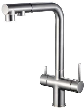 ZYCDP Rubinetto da Cucina 3 Vie, Miscelatore Cucina 3 Vie con Doccetta Estraibile, Miscelatore Cucina per Acqua Fredda e Calda e Filtro, Spazzolato
