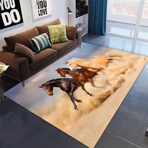 3D Illusion Teppich Optischer Täuschung Bodenmatte Wüstenherde Tiere Pferde Wohnzimmer rutschfest Fußmatten Vielseitige Wohnaccessoires - Polyester-Soft-Touch, 140 X 200 cm -4U1V8Z4