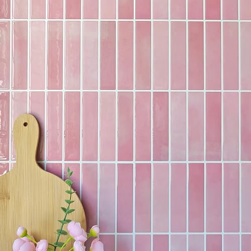 Alwayspon 3D-Vinyl-Wandfliesen-Aufkleber, selbstklebend, wasserfest, Spritzschutz, zum Aufkleben, für Küche, Badezimmer, Wand, 25,4 x 25,4 cm, Rosa, 10 Bögen