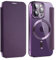 Cover per iPhone 14 Pro Max Compatibile con MagSafe Custodia Trasparente Magnetica Pelle Portafoglio a Libro Slot Schede Magnetica Supporto Flip Case per iPhone 14 Pro Max Viola Scuro