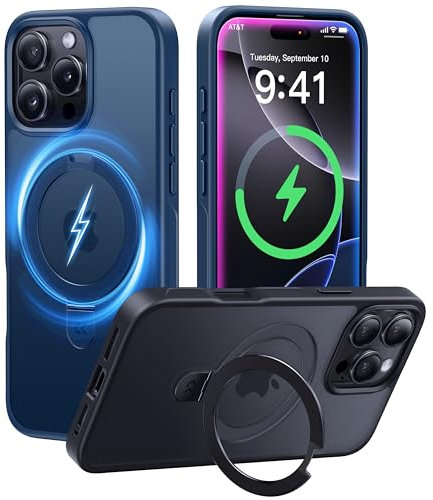 CASEKOO MagicStand für iPhone 16 Pro Hülle mit MagSafe [Unsichtbarer Ständer] [MIL-STD-810H Militärstandard] Stoßfeste Schutzhülle Dünne Griffige Matte Handyhülle iPhone 16 Pro Case - Blau