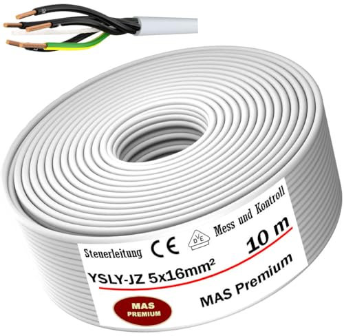MAS Premium 5 bis 20m YSLY-JZ 5x16 mm² Flexibles Steuerkabel grau Verlege Kabel Mess-, Kontroll- und Regelungsleitung für Werkzeugmaschinen Steuerleitung E-Auto Ladebox Anschluss zur Ladestation (10m)
