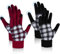 JFAN Handschuhe Damen Touchscreen Warme Strickhandschuhe Karierte Winter Thermohandschuhe 2 Paar für Skifahren Radfahren Outdoor(Schwarz+Burgunderrot)