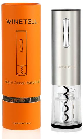 WINETELL Electric Wine Opener, Rechargeable Wine Bottle Opener with One-Click Button, Reusable Automatic Corkscrew Remover - Great Present for Wine Lovers, Wine Gift