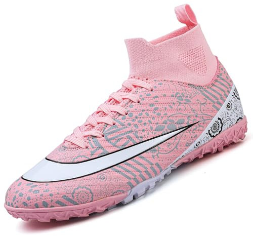 VTASQ Scarpe da Calcio Uomo All'aperto Sportivo Erba Tacchetti Teenager Adulto Training Alte Scarpe da Calcetto Spike Professionale Scarpe da Allenamento Unisex Rosa 36 EU