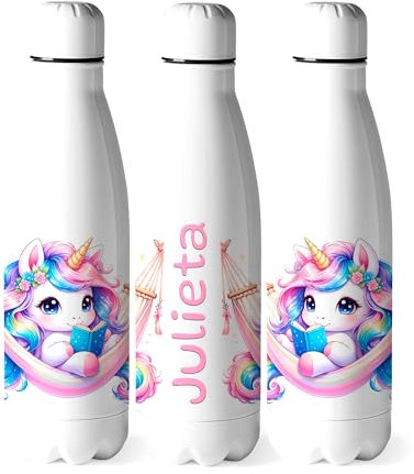 Zumo Digital Botella de Agua Personalizada Niña, Botella Unicornio Acero Inoxidable Doble Pared 500ml Libre de BPA, Regalos Personalizados con Nombre (Unicornio 2)