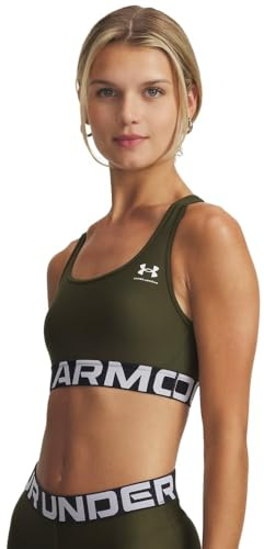 Under Armour HeatGear Mid Impact Damen-BH, Expedition Grün/Weiß, XX-Large