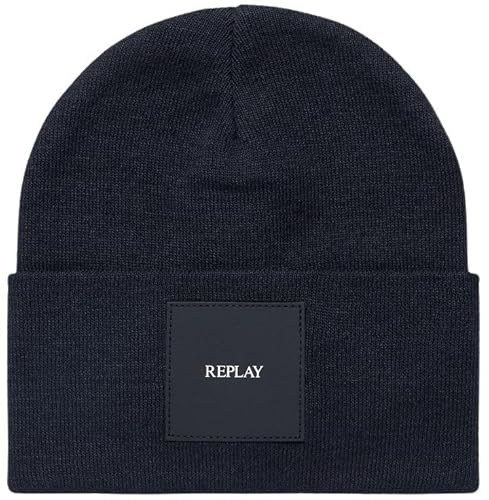 Replay Unisex Strickmütze mit Logo, Dress Blues 0724 (Blau), Einheitsgröße
