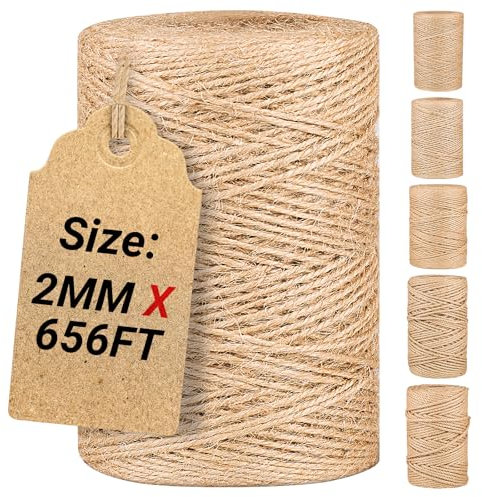 Cuerda de yute natural, cuerda de yute a granel para manualidades, jardinería, rollo de cordel grueso y fino para envolver regalos, cuerda decorativa marrón, cordel de adorno para poste rascador de