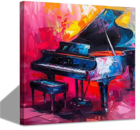CCWACPP Musik Leinwand Wanddekoration Klavier/Geigengemälde Musik Themenbilder Jazz Kunst abstrakte Musikinstrumente Drucke für Musik Schlafzimmer Büro mit Rahmen (70.00 x 70.00 cms)