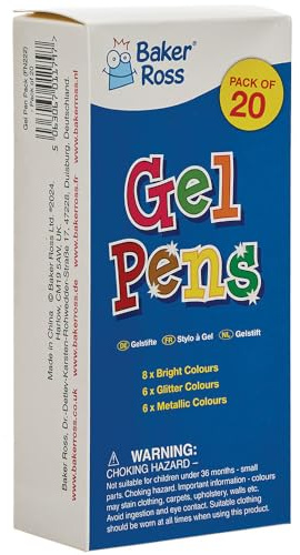 Baker Ross FN222 Gel Pens Bumper Pack - Pack of 20, Gel pens for Drawing, Writing and Note Taking, Colourful Gel Pens