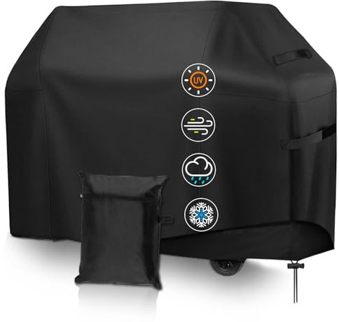 MWZEAUL Telo Copri Barbecue Esterno, Copertura Barbecue da Esterno 210D Oxford Impermeabile, Anti Polvere, Anti Vento e Sole, Telo Protettivo per BBQ Grill con Coulisse, 147x61x117cm, Nero