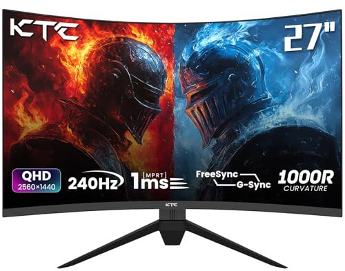 KTC Gaming Monitor 27 Zoll QHD Curved Monitor, 240Hz, 1ms, 2K 2560 x 1440p, Freesync & G-sync, HVA 1000R PC Bildschirm, 124% sRGB, Blaulicht Reduktion, VESA, DP1.2/HDMI 2.0 240Hz, H27S25E