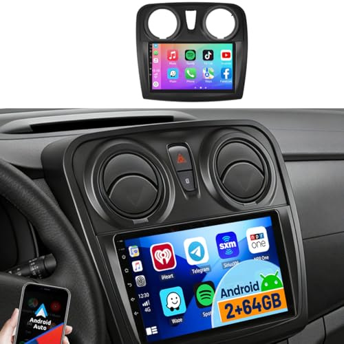 Fuluku 2+64G 9 Android Radio para Renault Dacia SANDERO II B52 2012-2019 | Autoradio con Inalámbrico Carplay Android Auto, 9 Touchscreen Radio de Coche Bluetooth, GPS, Cámara de Marcha Atrás, FM RDS