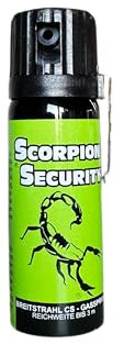 CS Tränengasspray KO Spray Scorpion Security 50 ml Breitstrahl Jet mit Metallclip und Flip-Top-Deckel - Personenabwehrspray diskret und praktisch mit BKA Zulassung zur Selbstverteidigung im Alltag (2)