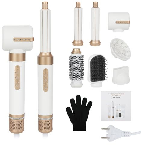 AirStyler 7 In 1, 110000RPM Haartrockner Warmluftbürste Set Schnelltrocknend, MultiHaarstyler Mit 7 Aufsätze, Trocknen, Glätten, Locken, Volumengeben, Massieren Kopfhaut, Ionen Pflege (weiß)