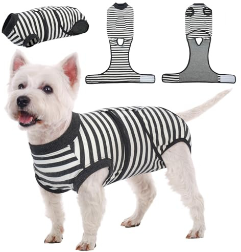 Kuoser Hundebody Nach OP, Op Body Hund Kastration, Grau Streifen S | Atmungsaktiver Hundebody Nach OP Kastration Rüde & Hündin, Alternative zu E-Halsband, Anti-Wundlecken mit Klettverschluss