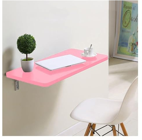 YRTHFJTJ Table pliante flottante en bois pour petits espaces, table suspendue pour bureau, chambre, buanderie, balcon, cuisine (rose, 60 x 30 cm)