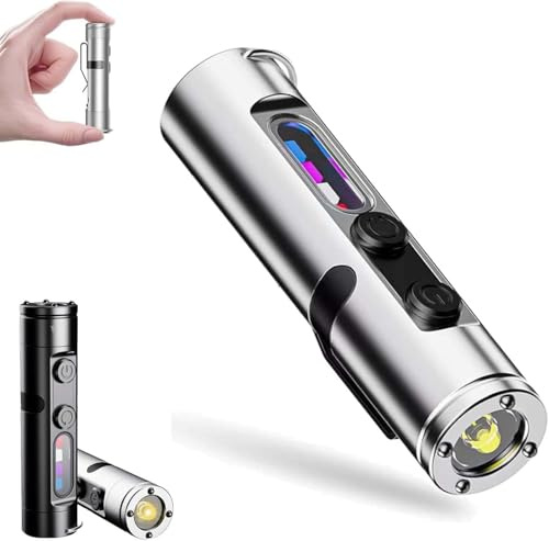 Taclite Mini - The Ultimate Everyday Micro Tool,LED Taschenlampe Aufladbar,Magnetische LED Taktische Taschenlampe mit Hutclip,Mini Torch mit 9 Lichtmodi,Wasserdichte Handlampe für Camping (Silber)