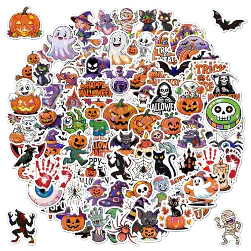 Halloween Glitzer Aufkleber Kinder, 100 Stück Sticker Set, Wasserfest Stickers für Mädchen Jungen Koffer Skateboard Laptop Kühlschrank Fahrräder DIY Spielzeug Deko Halloween Party