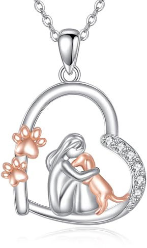 YAFEINI Hund Kette 925 Sterling Silber Pfotenabdruck Liebe Herz Anhänger Halskette Tier Schmuck Hund Geschenk für Mädchen Frauen