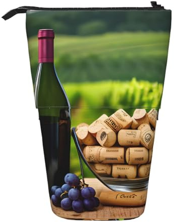 Trousse à crayons rétractable verticale pour bouteille de vin, bouchon en liège, raisin, rangement quotidien pour l'école, le bureau, le maquillage