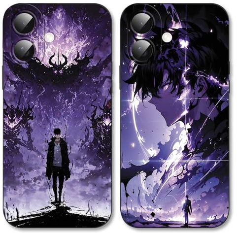 TBNMBGY 2 Stück Schwarz Cartoon Handyhülle für iPhone 17 6,3 Hülle, Anime Motiv Heißblütiger Manga Muster Silikon TPU Case Fallschutz Kratzfest Stoßfest Jungs Schutzhülle, Muster