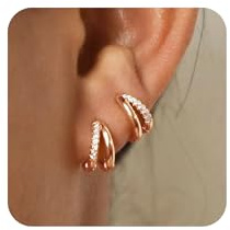 Silver Hoop Earrings for Women, Hypoallergenic 925 Sterling Silver Earrings with Cubic Zirconia, Small Double Huggie Sleeper Cartilage Hoops Trendy Jewelry Gift for Women Girls