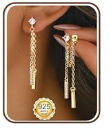 FIOROYAL Ohrringe Silber Plated 925 Ohrringe Hängend Hypoallergene | 14K Vergoldete CZ Ohrstecker mit Anhänger Kette Ohrring Statement Minimalistischer Ohrring für mpfindliche Ohren