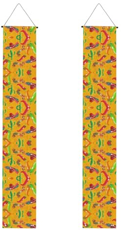 Cactus Hat And Chili Pepper Print Door Banners,Indoor Outdoor Decorative Hanging Banners For Parties And Celebrations