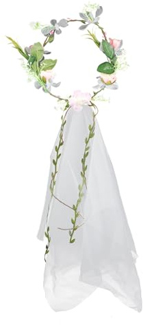 Beaupretty Blumenkranz mit Schleier Girlande für Stirn Blumendekoration für Hochzeit Kopfschmuck für Braut Stirnband mit Blumen für Party