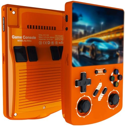 Gettimore R40XX Handheld Game Console 4.2 Inch HD Screen, 128GB Retro Gaming Device with for Two-Player Mode, for LINUX System Compatible Orange