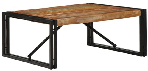 Frdhee Couchtisch Rustikal, Couchtisch Mehrfarbig 80x80x35 cm Altholz Massivholz Holztisch Wohnzimmer für Wohnzimmer, Balkon, Schlafzimmer