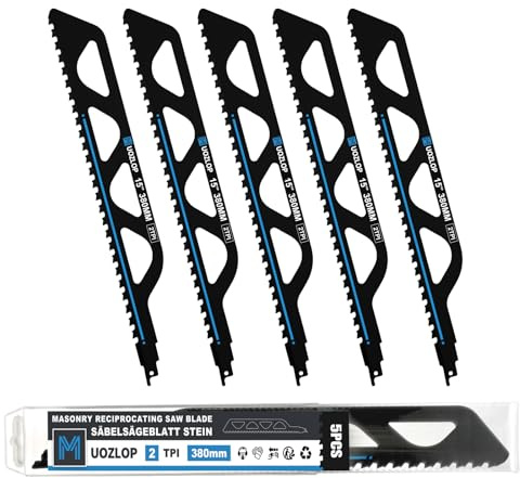 MUOZLOP 5 lame per sega alternata da 380 mm 2TPIS, per pietra, in metallo duro | Sega per pietra, lame per seghe alternative per calcestruzzo cellulare, metallo, mattoni, cemento