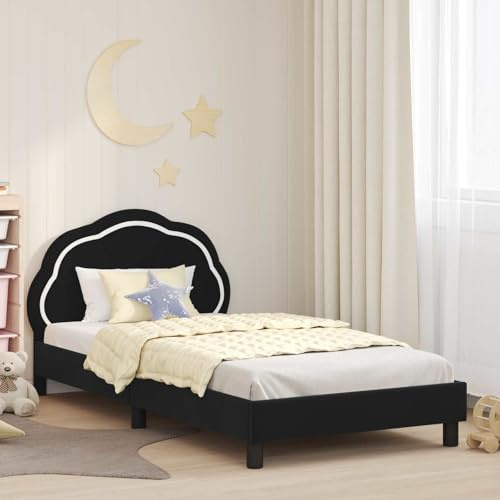 Qnhdfrt Kinderbett Samt Schwarz 198×104×85 cm passend 90×190 cm Matratze, Lattenrost & Stauraum, Jugend- & Gästezimmer
