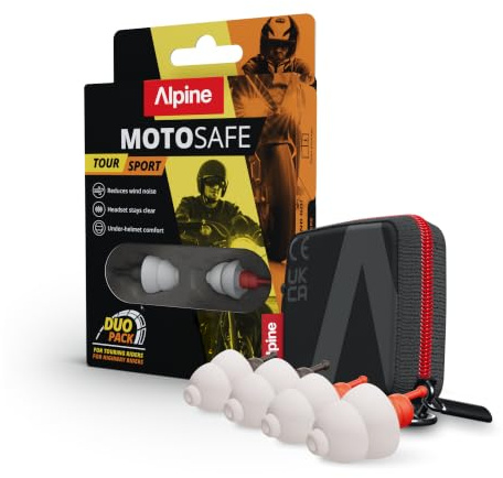 Alpine MotoSafe Duo Motorrad Ohrstöpsel,17&20dB, 2 Paar, Bequem unterm Helm | Verkehr bleibt hörbar, reduziert Windgeräusche beim Motorradfahren. Hypoallergenes Material, wiederverwendbar. 17 & 20dB SNR.