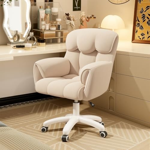 Aivermeil Chaise de Bureau Ergonomique, Chaise de Bureau Réglable en Hauteur avec Accoudoirs, Pivotante à 360°, Revêtement en Velours,pour Le télétravail et Le Bureau,Charge Maximale de 150kg,Beige