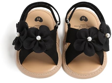 Genérico Sandalias para bebés 0-18 meses y transpirables diseño floral primaveral calzado casual veraniego ideal para aprender a caminar (Black, 12)