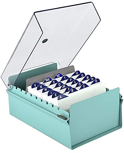 Acrimet 4 x 6 Karteikartenhalter Organizer mit Metallbasis, Robust (Inklusive AZ-Indexkarten und einem Kunststoff-Trenner) (Grüne mit klarer Kunststoffdeckelabdeckung)