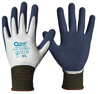 QEARSAFETY 1 Pair Garden Work Glove, Latex Rubber Fully Coated, Knitted Liner, Flexible, Water/Mud Proof For Palm and Back, Anti-Slip,Small Thorn Resistance