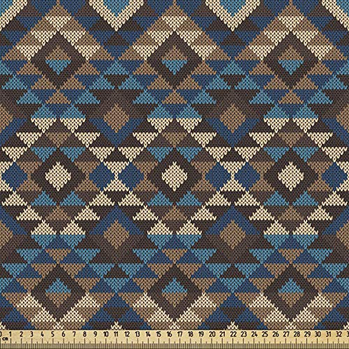 ABAKUHAUS Ethnisch Gewebe als Meterware, Gestrickter Jacquard, Schön Gewebten Stoff für Polster und Wohnaccessoires, 1M (148x100cm), Braun und Dunkelblau