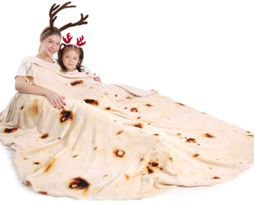 mermaker Burritos Tortilla-Wendeüberwurfdecke 2.0, ca. 203 cm, für Erwachsene und Kinder, riesige, lustige, Decke mit realistischem Lebensmitteldesign aus weichem Flanell mit 285 g/m², Taco-Decke