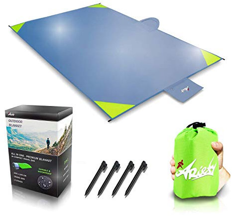 ARiety Picknickdecke wasserdicht Ultraleicht - XXL Outdoor Decke ideal als Stranddecke, Regenponcho oder Sitzunterlage für Strand, Camping, Wandern, Backpacker, Yoga, Festival