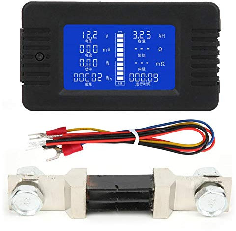 Battery Monitor, PZEM-015 0-200V 0-300A LCD Display Battery Current Voltage Power Energy Capacity Impedance Tester Checker with 300A Shunt(with 015 English 300A Shunt)